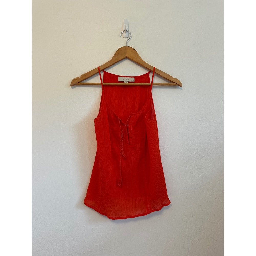 Loft Cotton Gauze Lace Up Tassel Tank Top | Size XSP